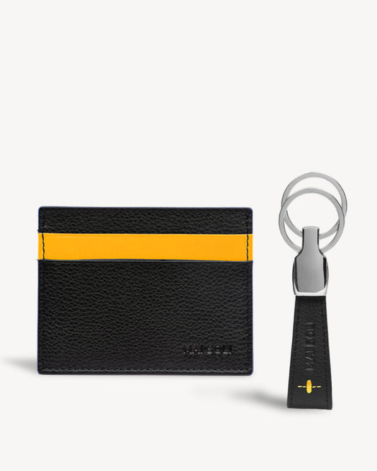 Neo Card Holder + Key Ring Gift Set - Black / Yellow