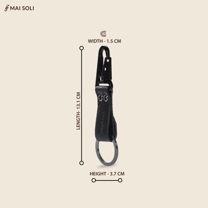 Rover Leather Metal Key Ring - Black