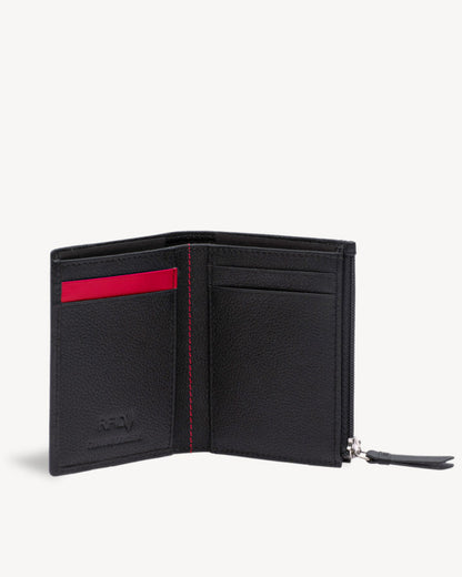 Neo Leather Two Fold Wallet with zip pocket - Black / Red
