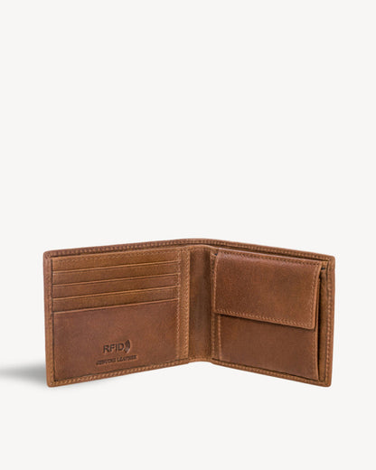 Ranger RFID Protected Bifold Wallet with Coin Pocket - Brown