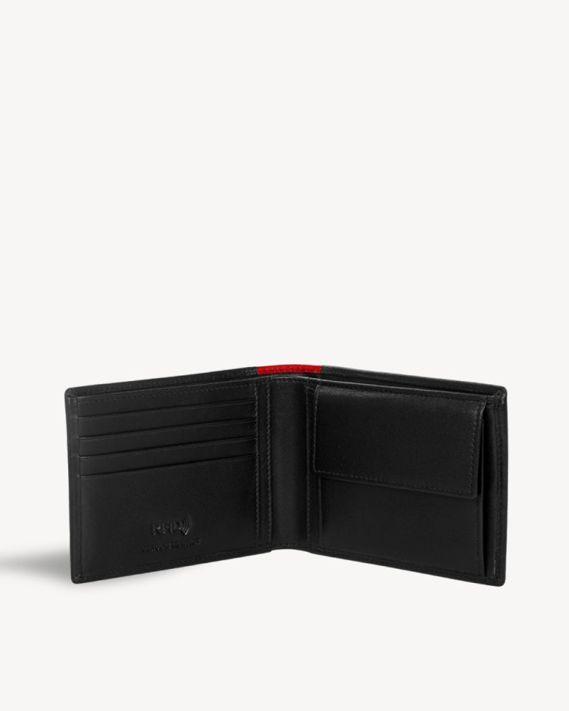 Maestro RFID Protected Bifold Wallet with Coin Pocket - Black Red