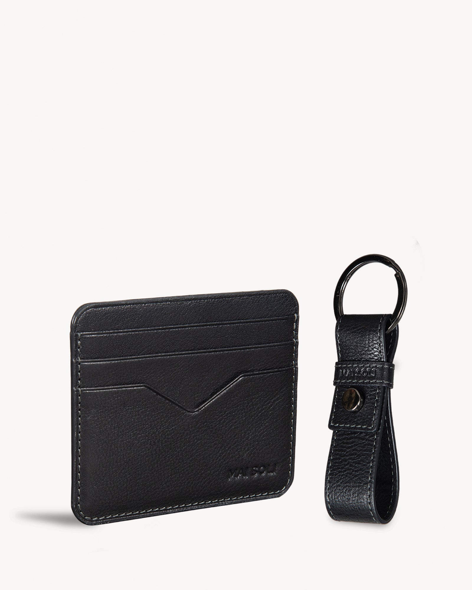 Leather Card Holder Leather Key Ring Gift set Black – Mai Soli