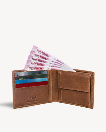 Ranger RFID Protected Bifold Wallet with Coin Pocket - Brown
