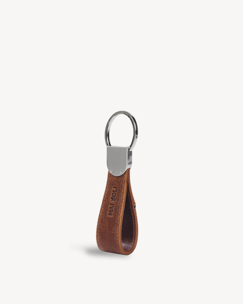 Glide Leather Metal Key Ring - Brown