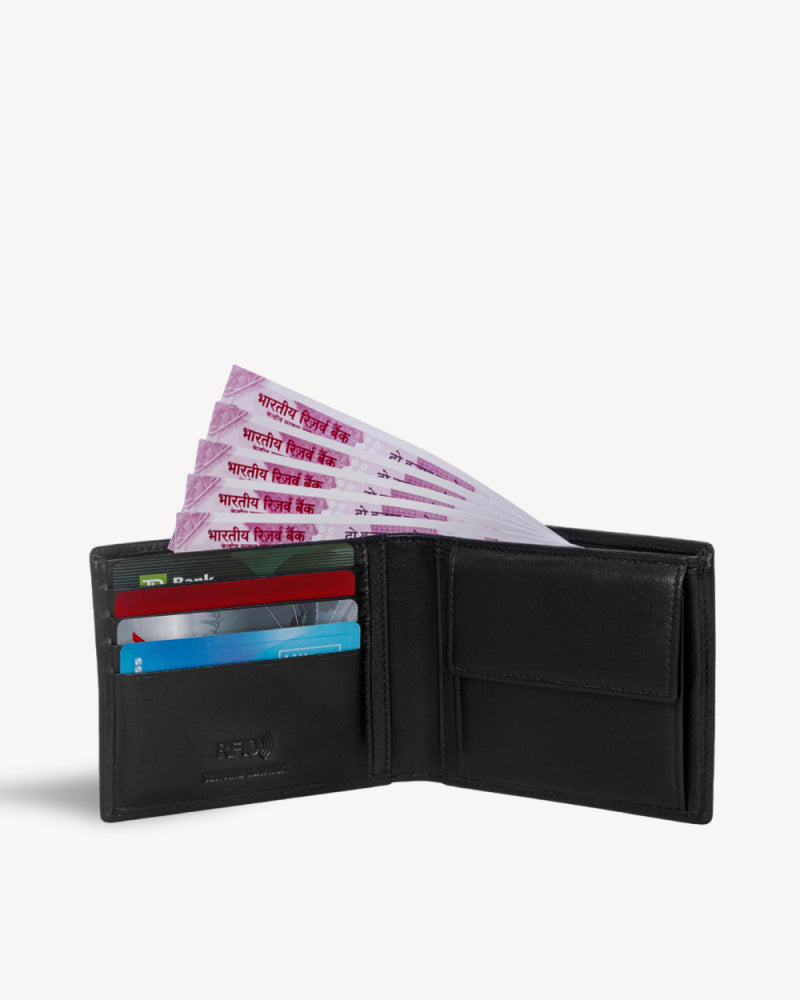 Maestro RFID Protected Bifold Wallet with Coin Pocket - Black Red