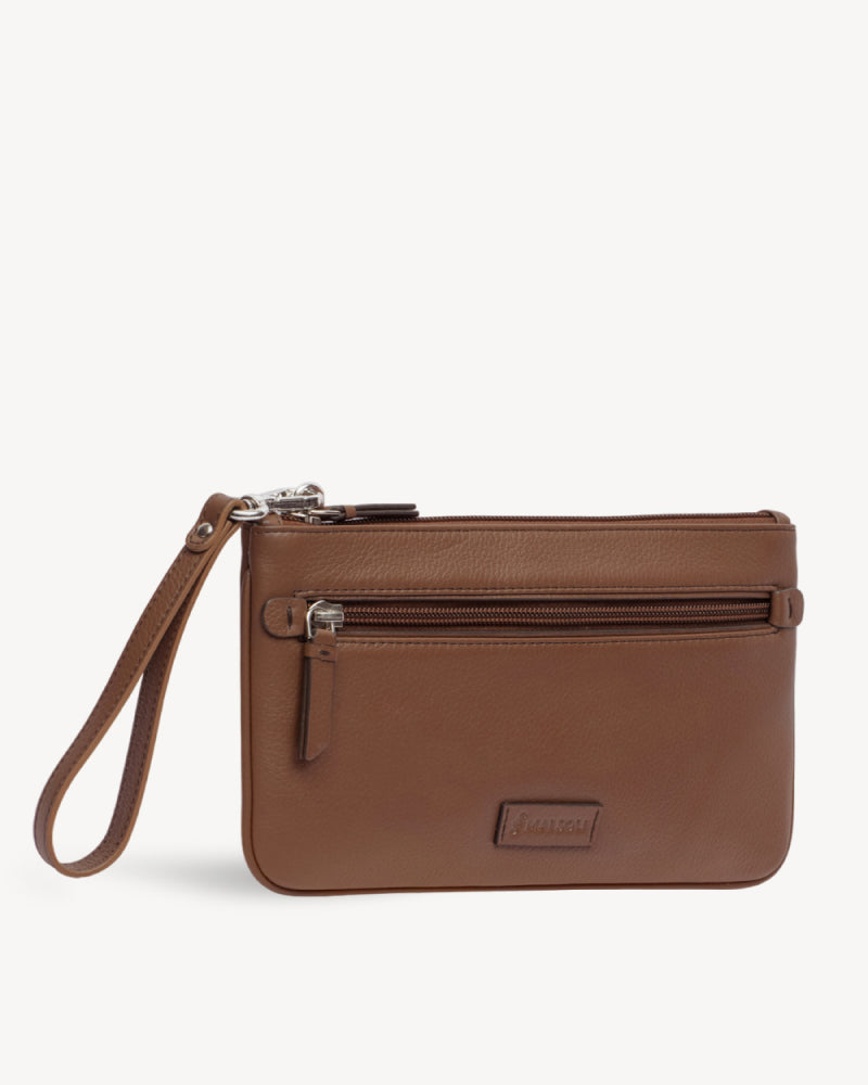 Virginia Large Slim Wristlet Pouch - Cognac Brown