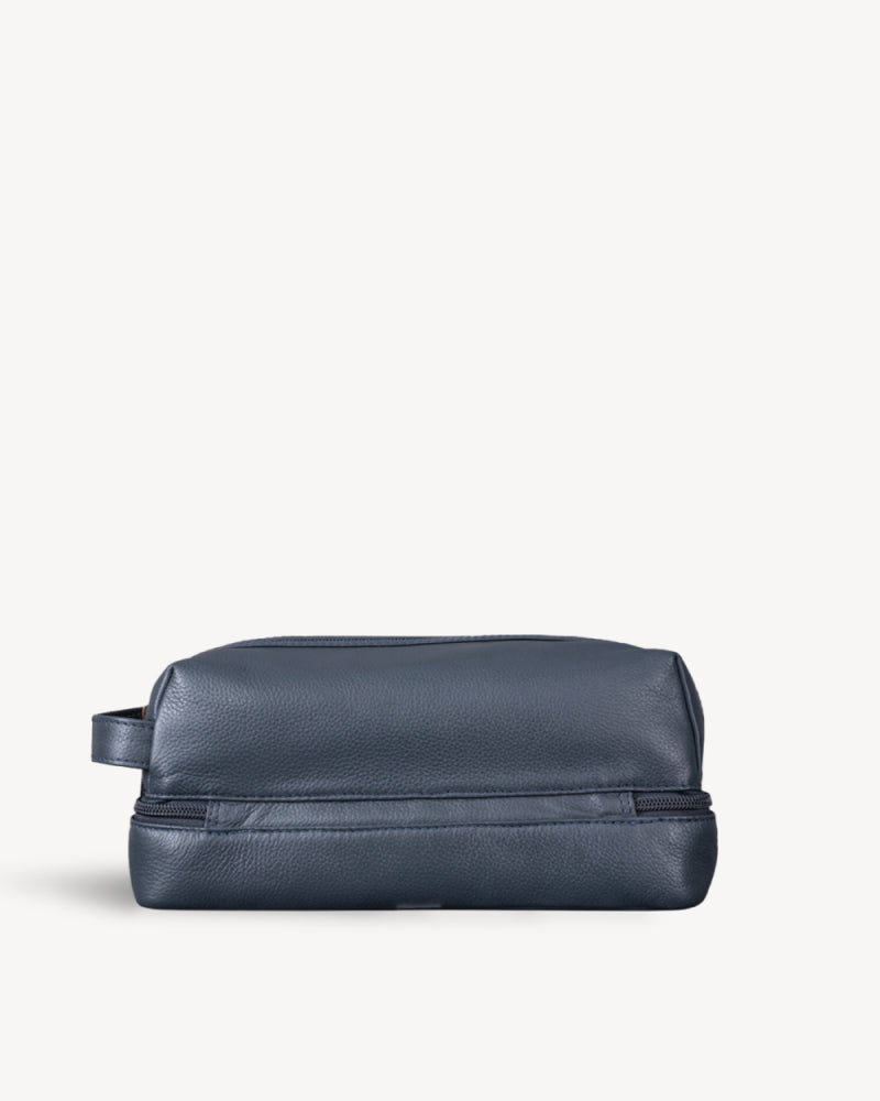 Canvas Leather Toiletry Bag Navy Brown – Mai Soli - Main Image