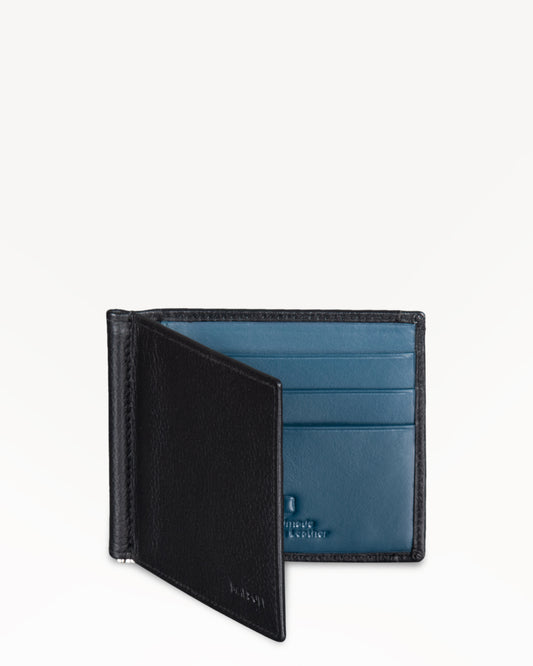 Dollaro RFID Protected Money Clip Wallet with Coin Pocket - Black / Petrol Blue