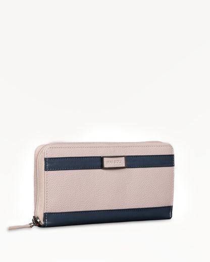 Christine Large Zip Around Wallet - Blush Pink & Navy Blue