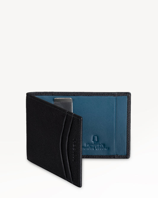 Dollaro RFID Protected Money Clip Wallet - Black / Petrol Blue