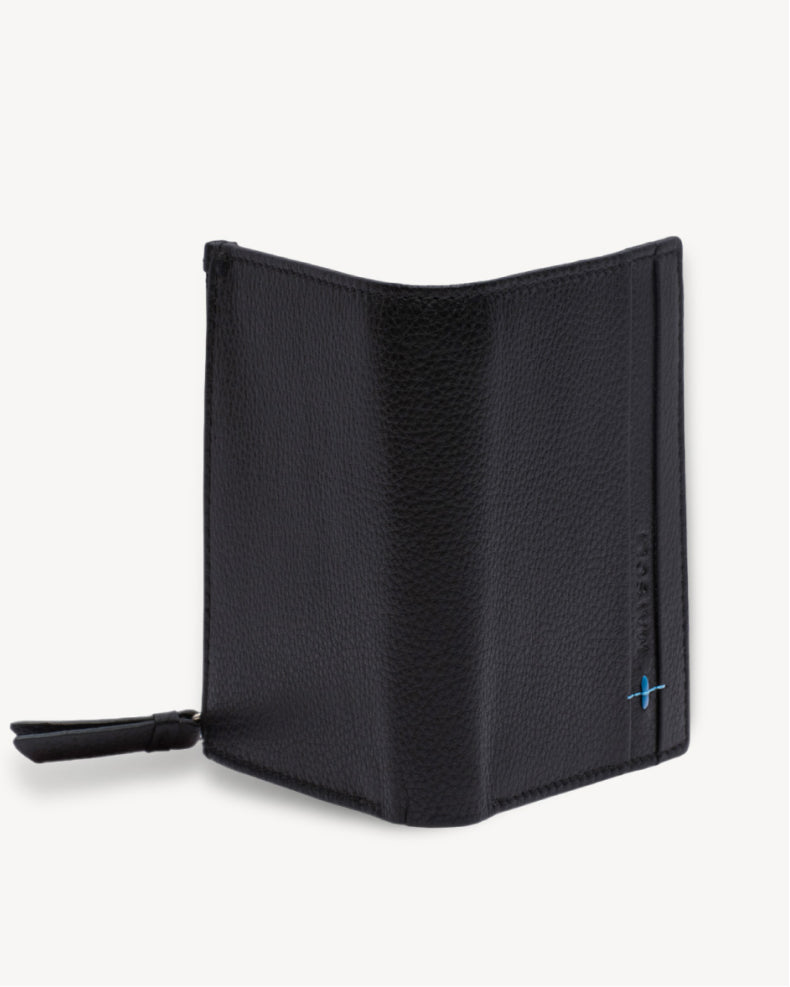 Neo Leather Two Fold Wallet with zip pocket - Black / Blue