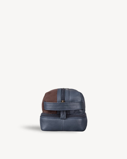 Canvas & Leather Large Toiletry Bag - Navy / Brown