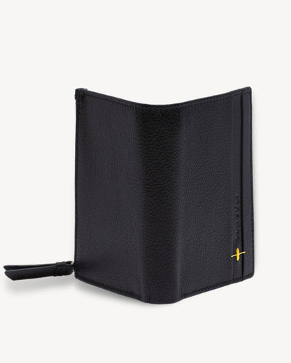 Neo Leather Two Fold Wallet with zip pocket - Black / Yellow