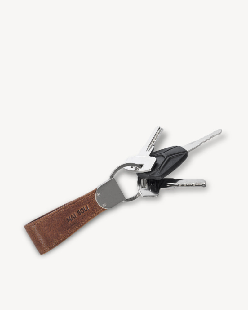 Glide Leather Metal Key Ring - Brown