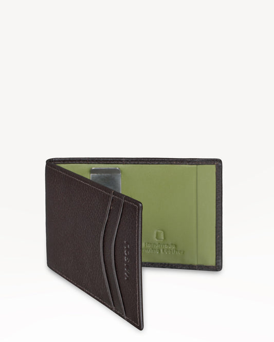 Dollaro RFID Protected Money Clip Wallet - Brown / Green