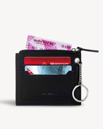 Gusty RFID Protected Genuine Leather Wallet with Key Ring - Black