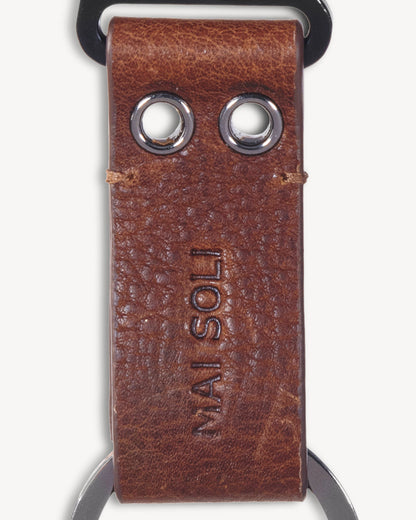 Rover Leather Metal Key Ring - Brown
