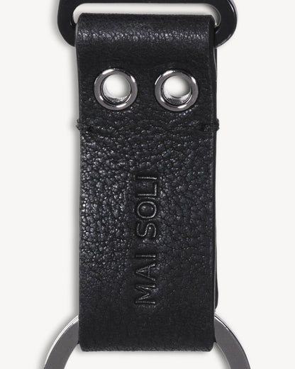 Rover Leather Metal Key Ring - Black