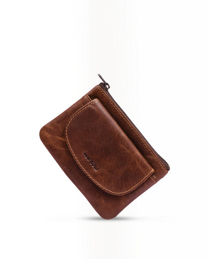 Vintage Leather Key Pouch with coin pocket - Brown