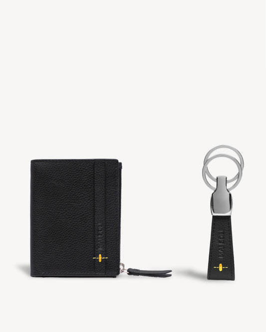 Neo Zip Wallet +  Key Ring Gift Set - Black / Yellow