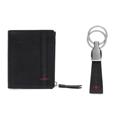 Neo Zip Wallet + Key Ring Gift Set - Black / Red