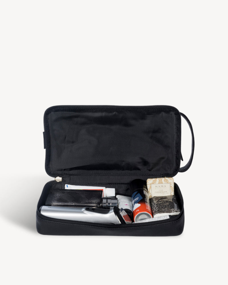 Waxed Canvas & Leather Toiletry Bag - Khaki / Black