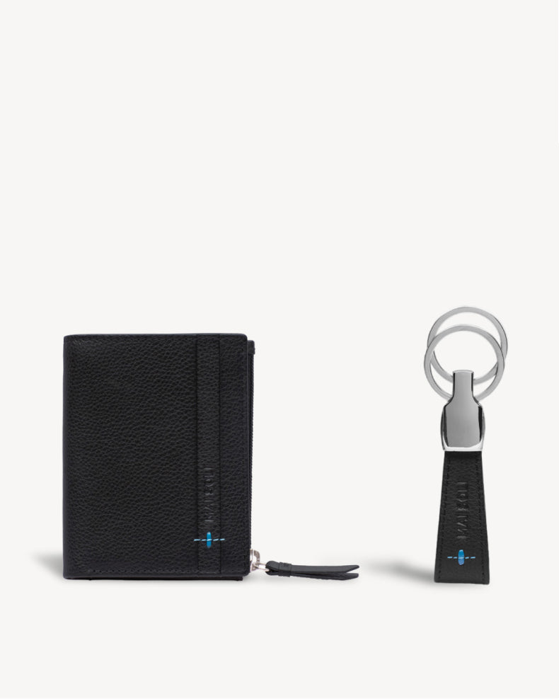 Neo Zip Wallet + Key Ring Gift Set - Black / Blue