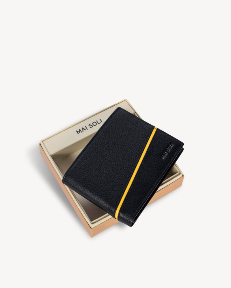 Astro RFID Protected Bifold Wallet with Coin Pocket - Black Yellow