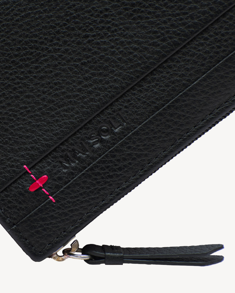 Neo Leather Two Fold Wallet with zip pocket - Black / Red