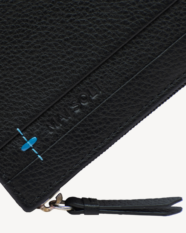 Neo Leather Two Fold Wallet with zip pocket - Black / Blue