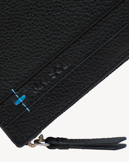 Neo Leather Two Fold Wallet with zip pocket - Black / Blue