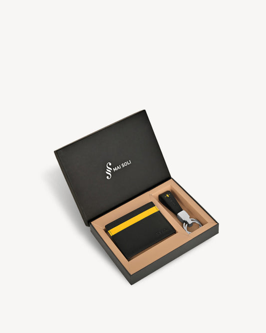 Neo Card Holder + Key Ring Gift Set - Black / Yellow