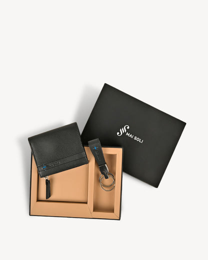 Neo Zip Wallet + Key Ring Gift Set - Black / Blue