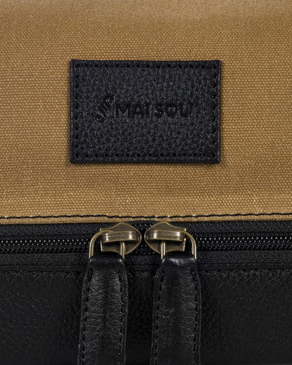 Waxed Canvas & Leather Toiletry Bag - Khaki / Black