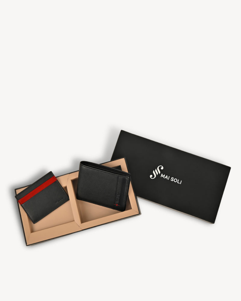 Neo Bi-Fold Wallet + Card Holder Gift Set - Black / Red