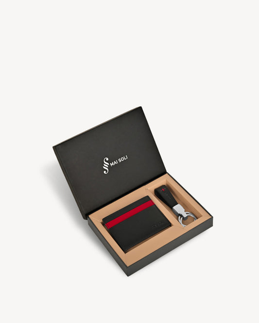 Neo Card Holder + Key Ring Gift Set - Black / Red