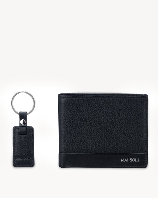 Pilot Bi-fold Leather Men's Wallet with Key Ring, Classy Gift Box & 6 Credit Card Holder- Black