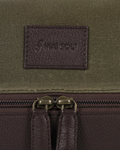 Waxed Canvas & Leather Toiletry Bag - Moss Green / Brown