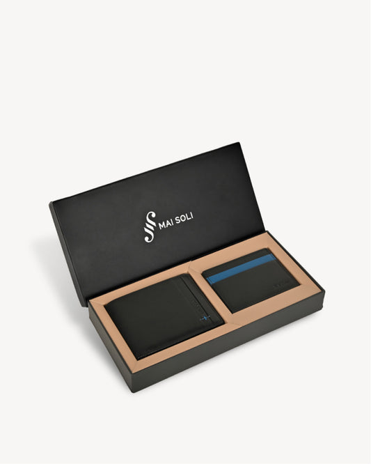 Neo Bi-Fold Wallet + Card Holder Gift Set - Black / Blue