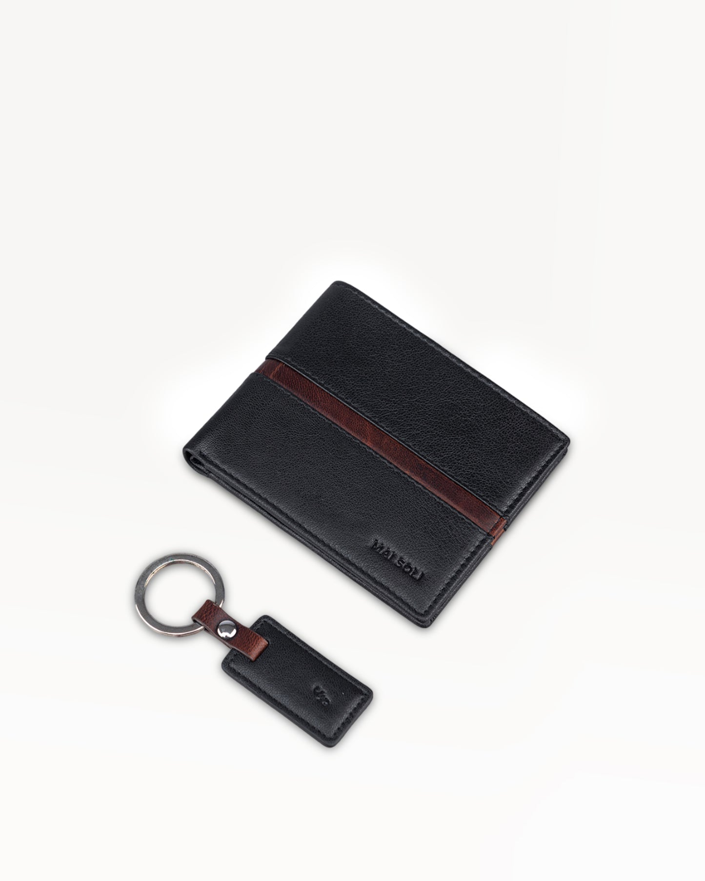 RFID Protected Pilot Bi-fold Leather Men's Wallet with Key Ring, Classy Gift Box - Black & Brown