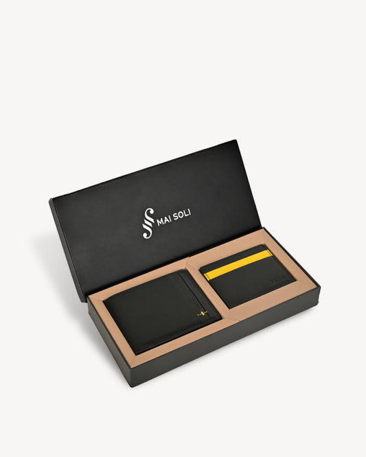 Neo Bi-Fold Wallet + Card Holder Gift Set - Black / Yellow