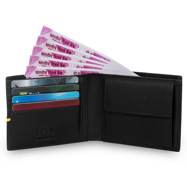 Astro RFID Protected Bifold Wallet with Coin Pocket - Black Yellow