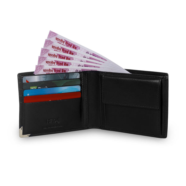 Elite RFID Protected Bifold Wallet with Coin Pocket - Black Beige
