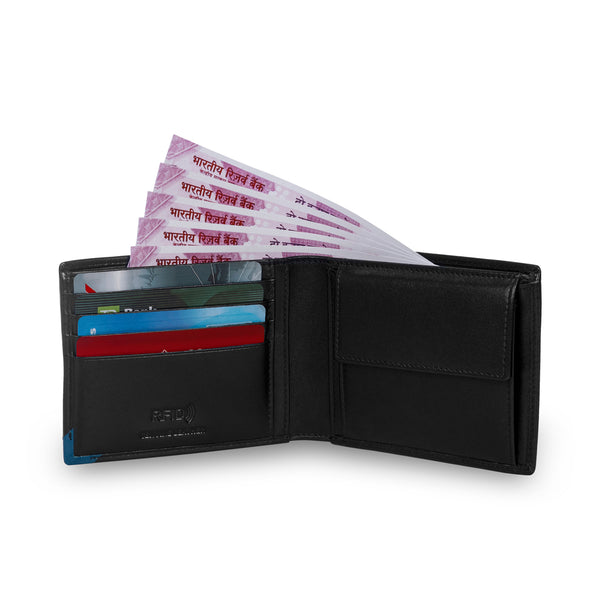 Elite RFID Protected Bifold Wallet with Coin Pocket - Black Blue