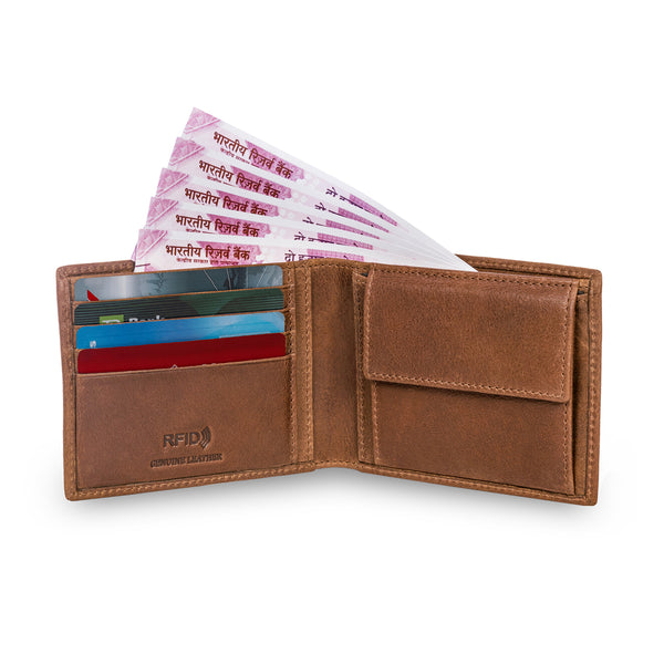 Ranger RFID Protected Bifold Wallet with Coin Pocket - Brown