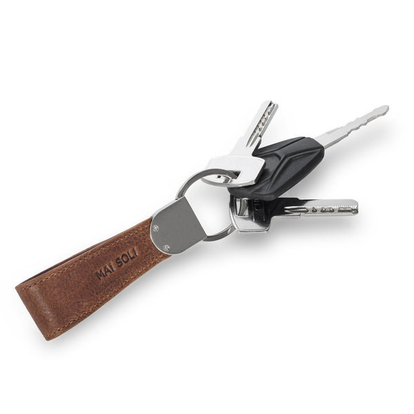 Glide Leather Metal Key Ring - Brown