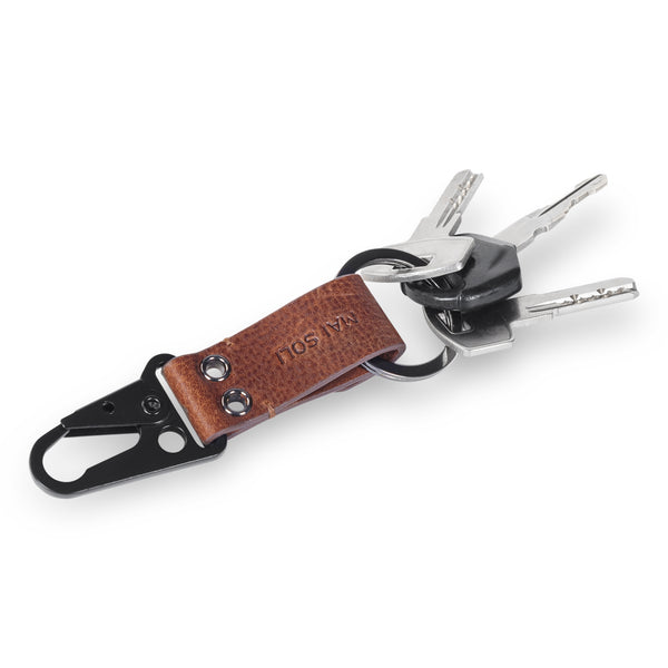 Rover Leather Metal Key Ring - Brown