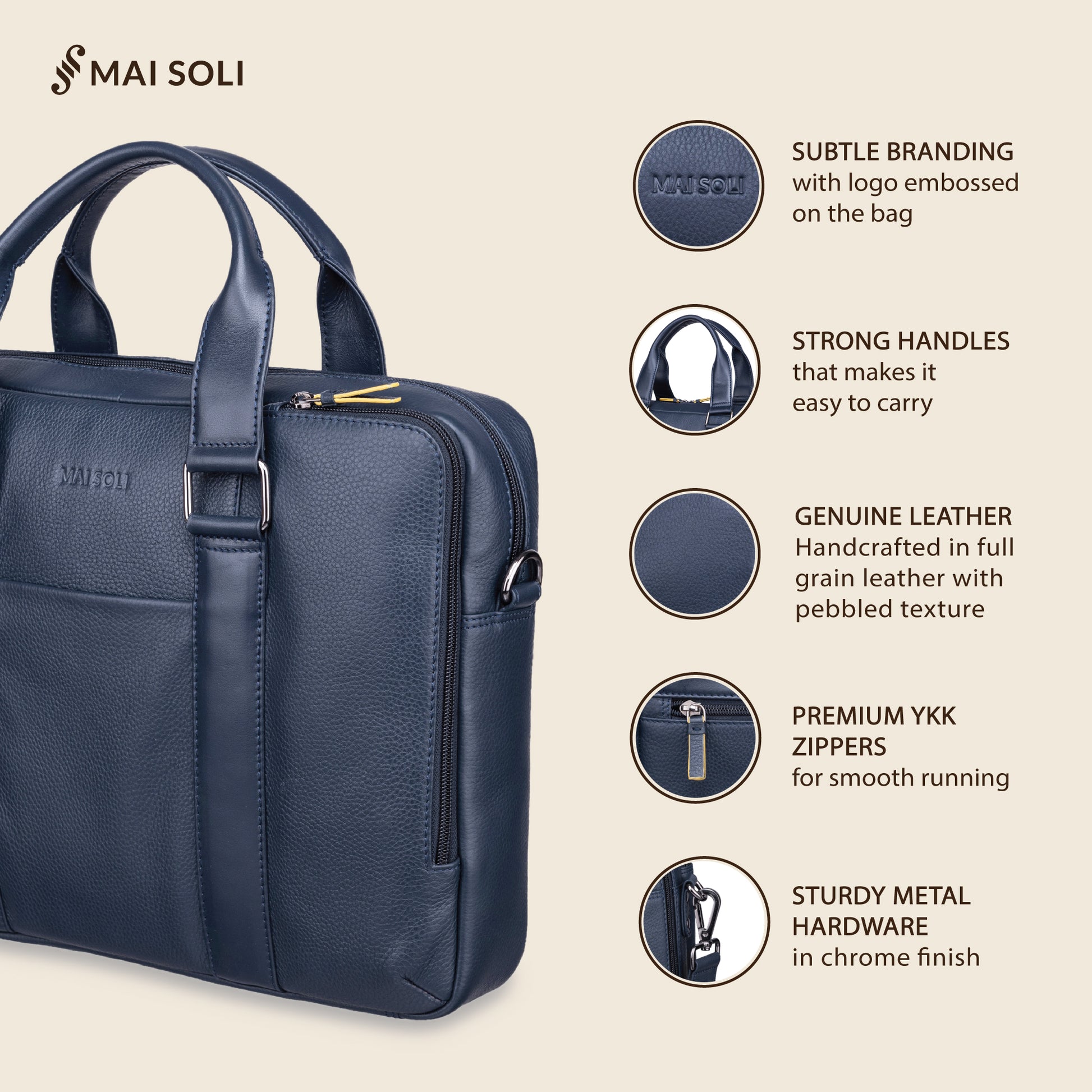 Carter Multi-pocket Laptop Bag Navy Blue – Mai Soli