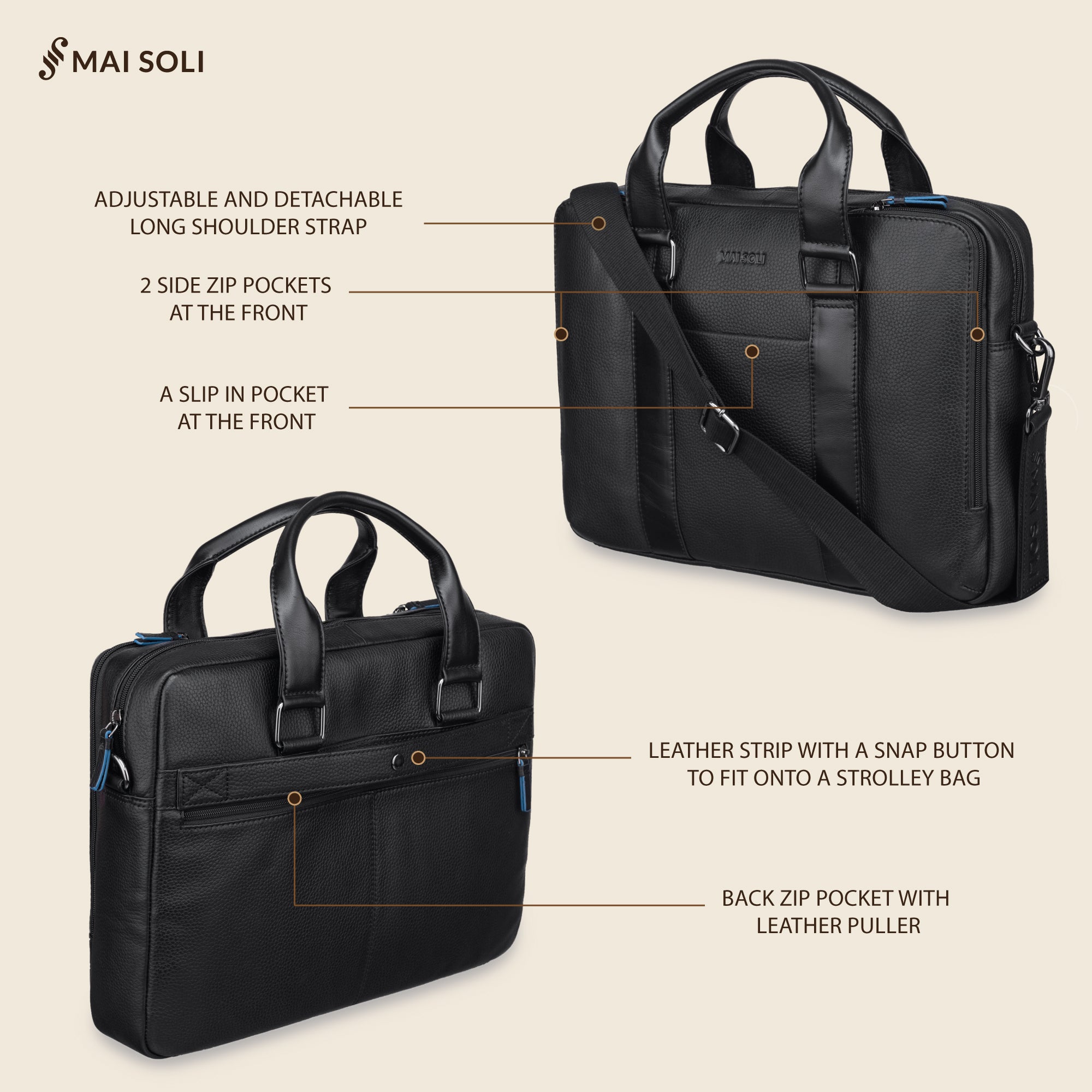 Carter Multipocket Laptop Bag Black Mai Soli