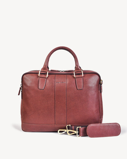 Wall Street Dual Zip Laptop Bag - Cognac Brown